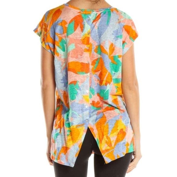 Linen Joie SZ S Peachy Tropical Print Breezy Top Button Down Back Oversized - Picture 5 of 11